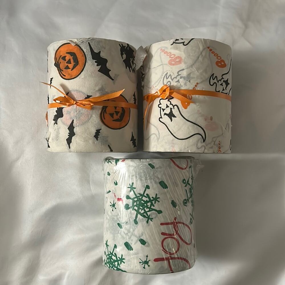 Vintage Halloween Party Ghost Pumpkin Snowflake Novelty Toilet Tissue Cleo Movie
